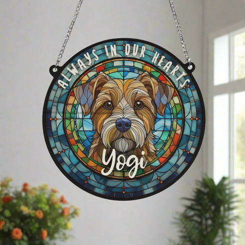Border Terrier Memorial Stained Glass Effect Suncatcher